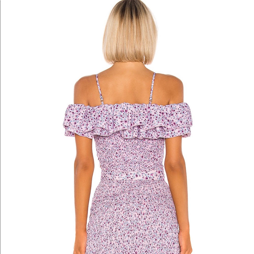 NICHOLAS Lilac Floral Off-Shoulder Ruffle Crop Top - Picture 3 of 7